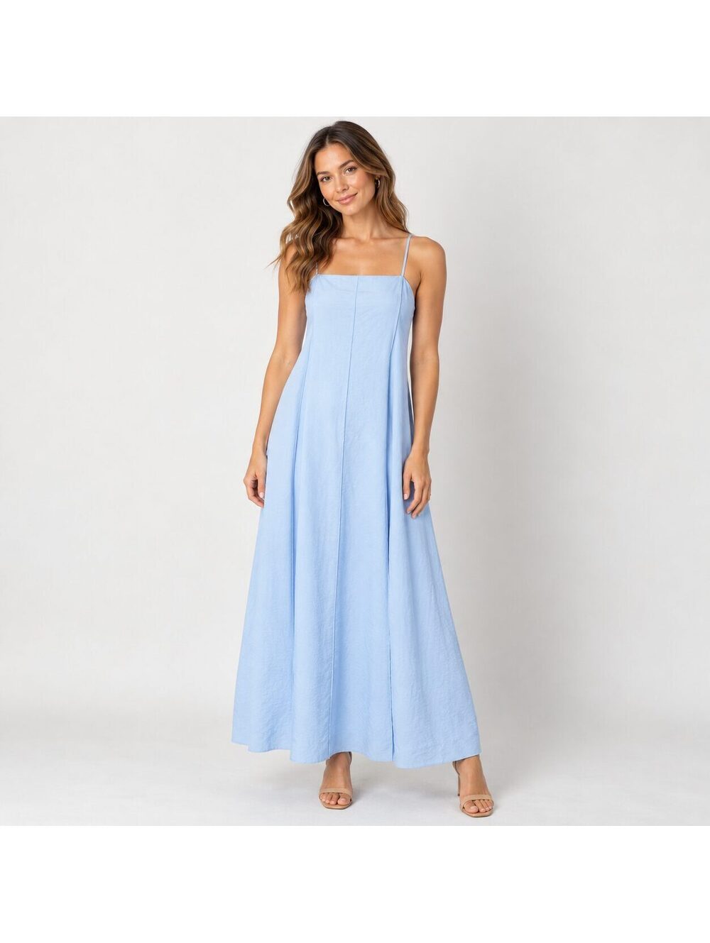 MNG Mango Light Blue Spaghetti Strap Maxi Dress Lyocell Blend Size 6